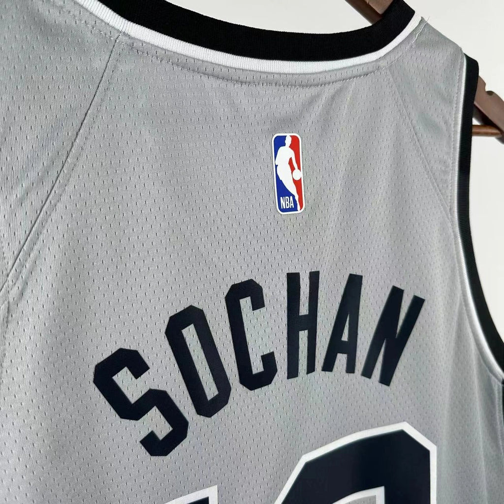 San Antonio Spurs 2025-26 limited edition basketball jersey close-up of collar and neckline stitching in gray for basketball fans