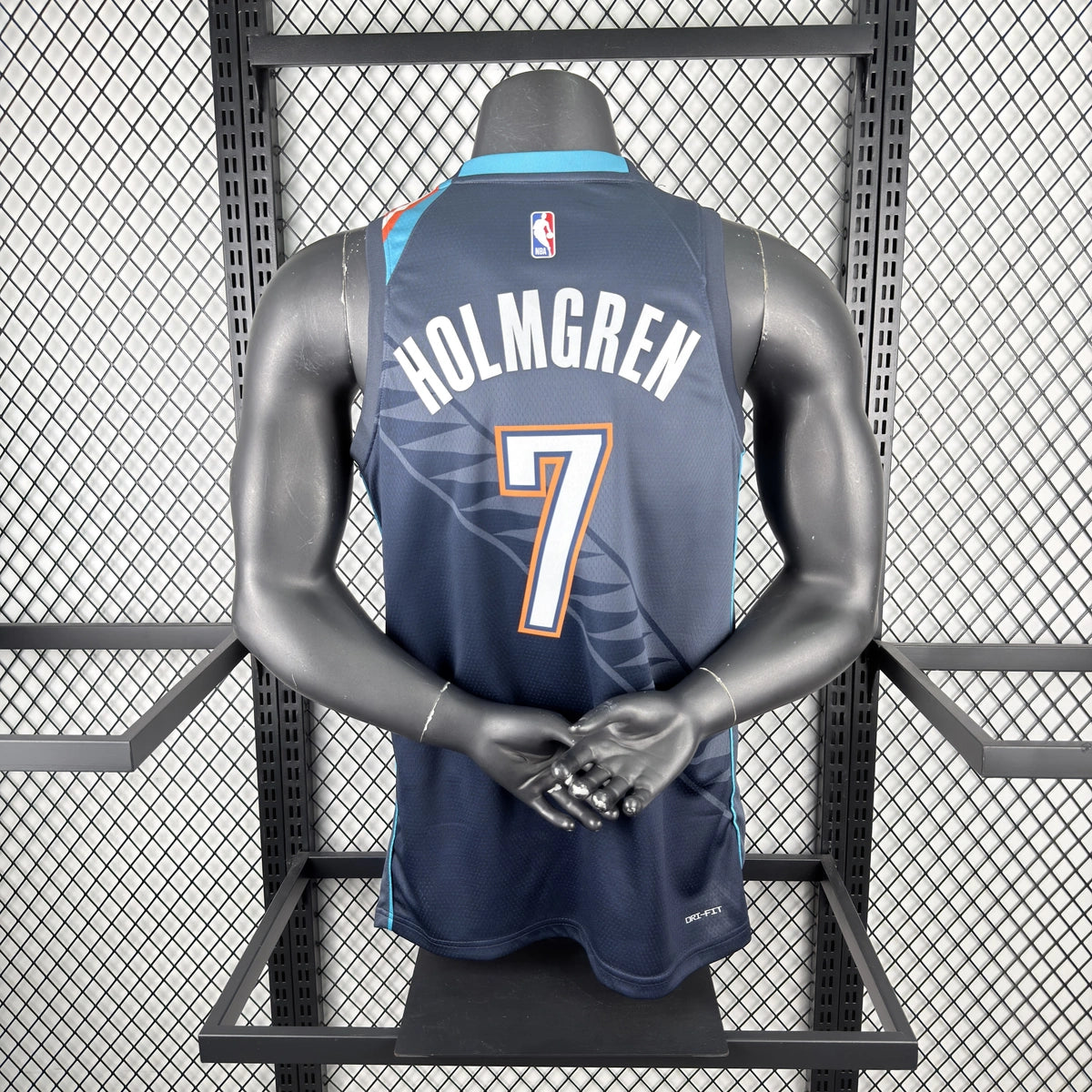 Oklahoma City Thunder 2025-26 city edition basketball jersey angled back view in team colors for basketball fans