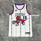 Toronto Raptors 2025-26 throwback edition basketball jersey close-up of team logo embroidery in white for basketball fans