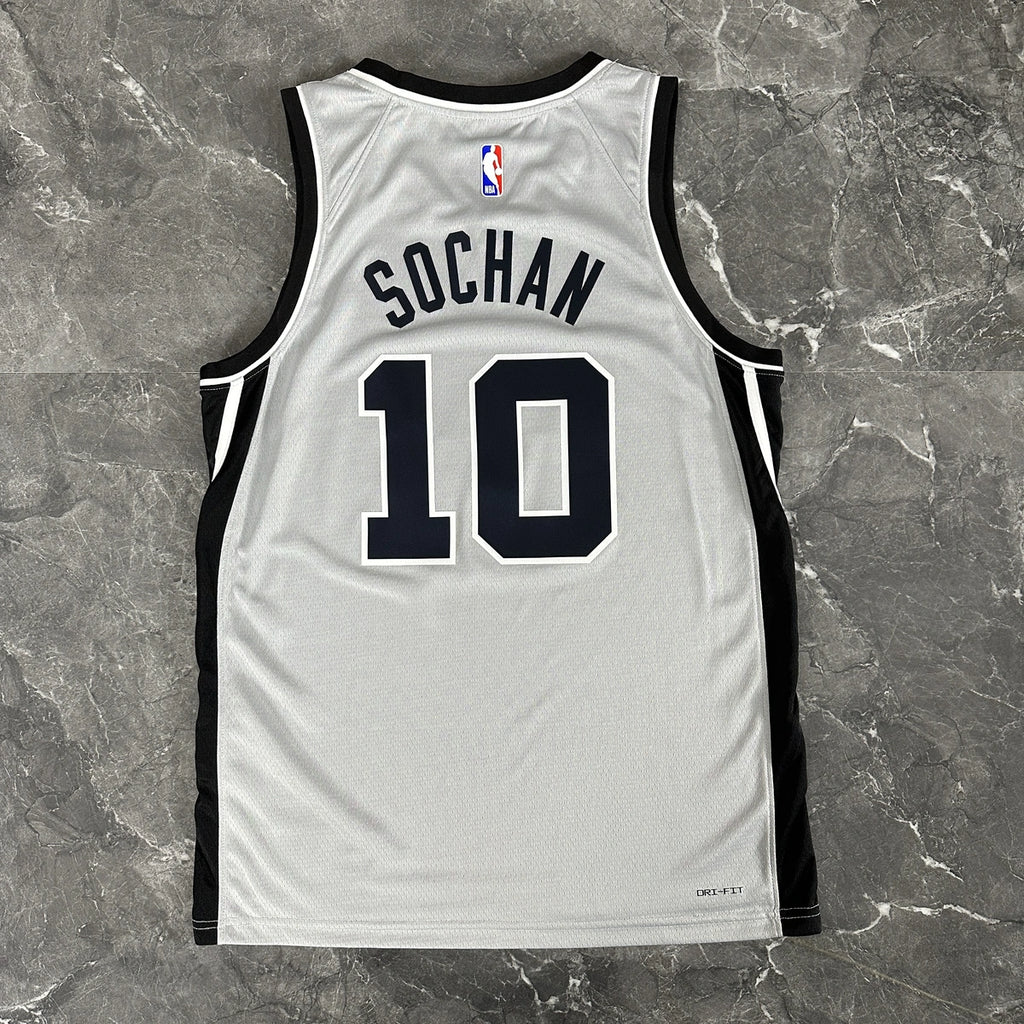 San Antonio Spurs 2025-26 limited edition basketball jersey angled back view in gray for basketball fans
