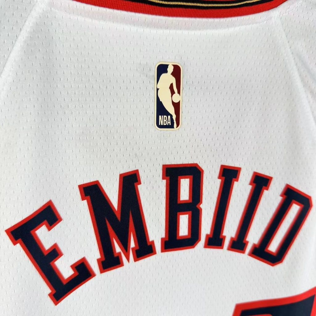 Joel Embiid No.21 Philadelphia 76ers Throwback White Jersey 2025-26 NBA Authentic Swingman Jersey - View 1