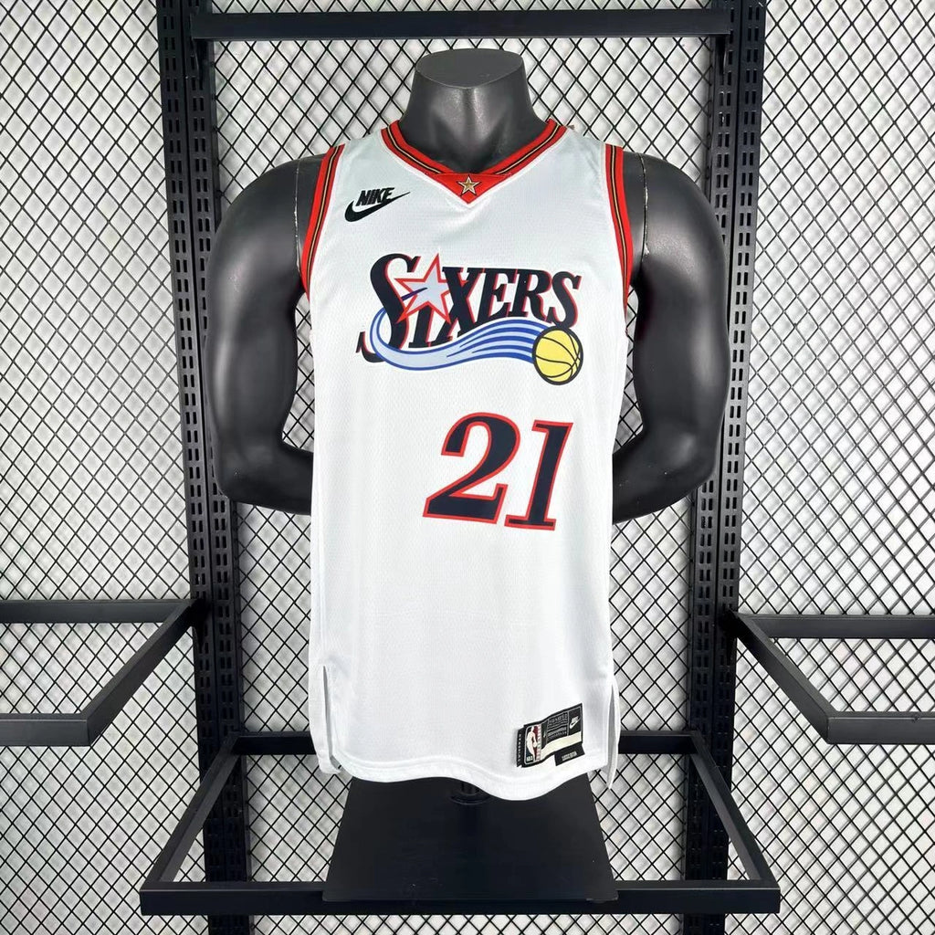 Joel Embiid No.21 Philadelphia 76ers Throwback White Jersey 2025-26 NBA Authentic Swingman Jersey - View 3