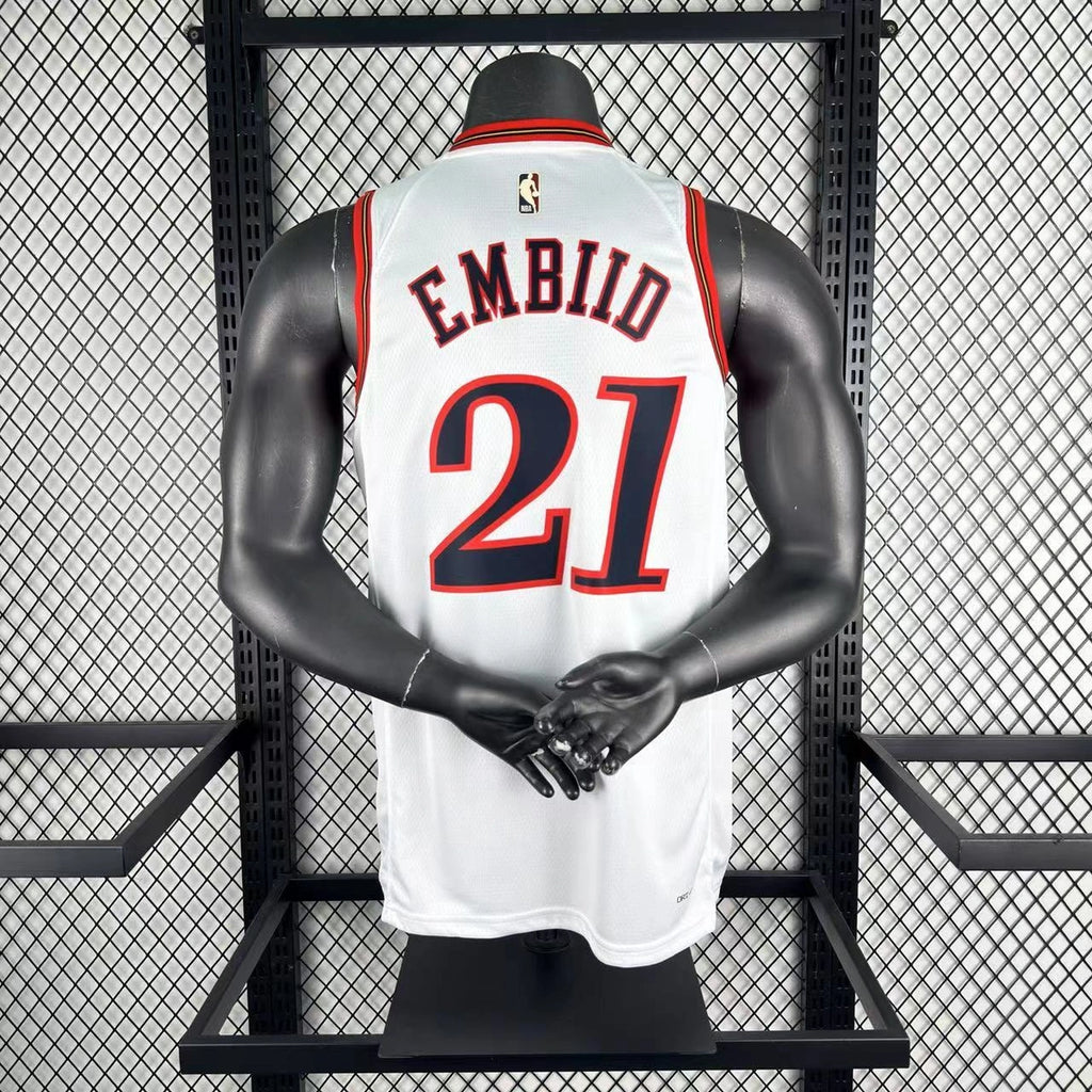 Joel Embiid No.21 Philadelphia 76ers Throwback White Jersey 2025-26 NBA Authentic Swingman Jersey - View 4