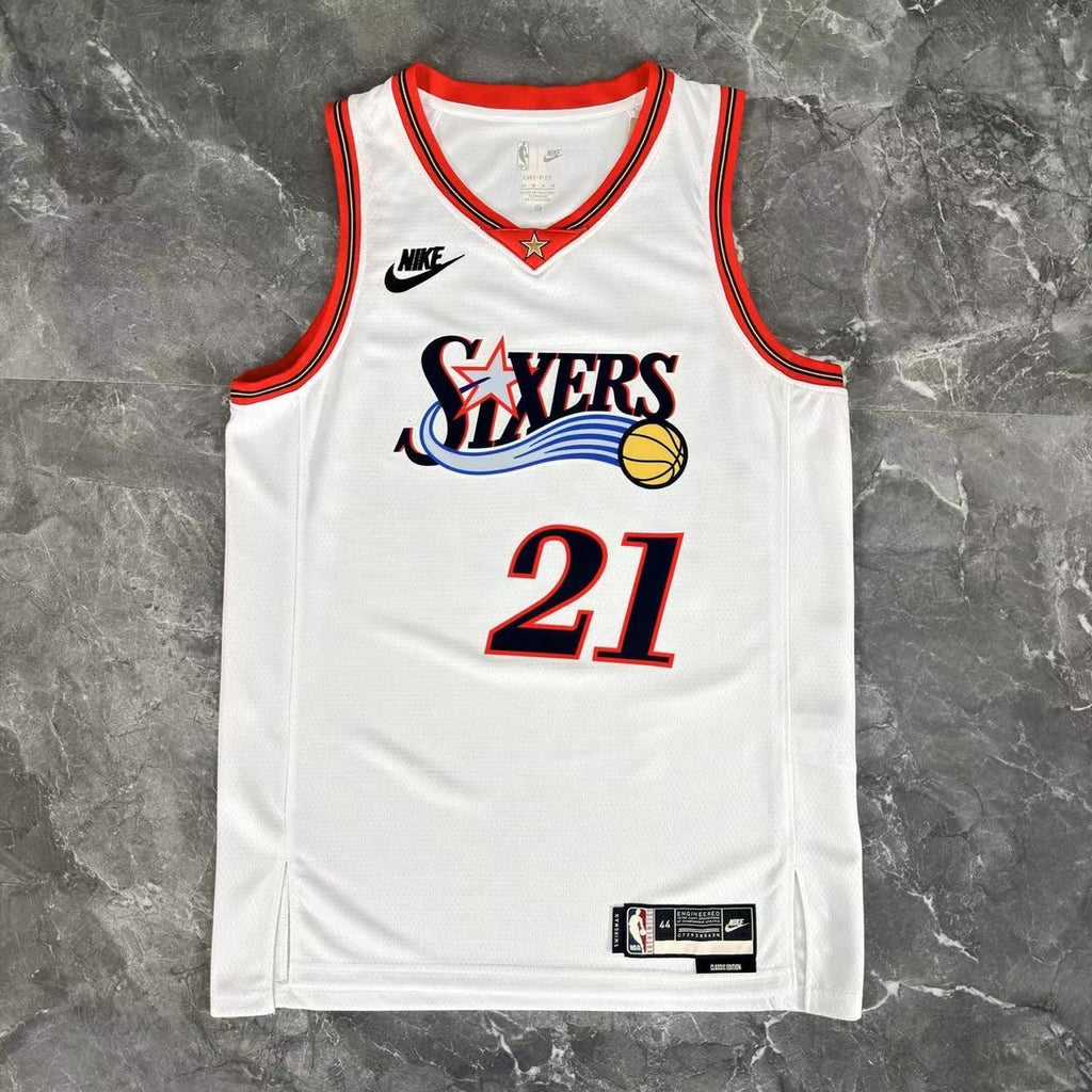 Joel Embiid No.21 Philadelphia 76ers Throwback White Jersey 2025-26 NBA Authentic Swingman Jersey - View 6
