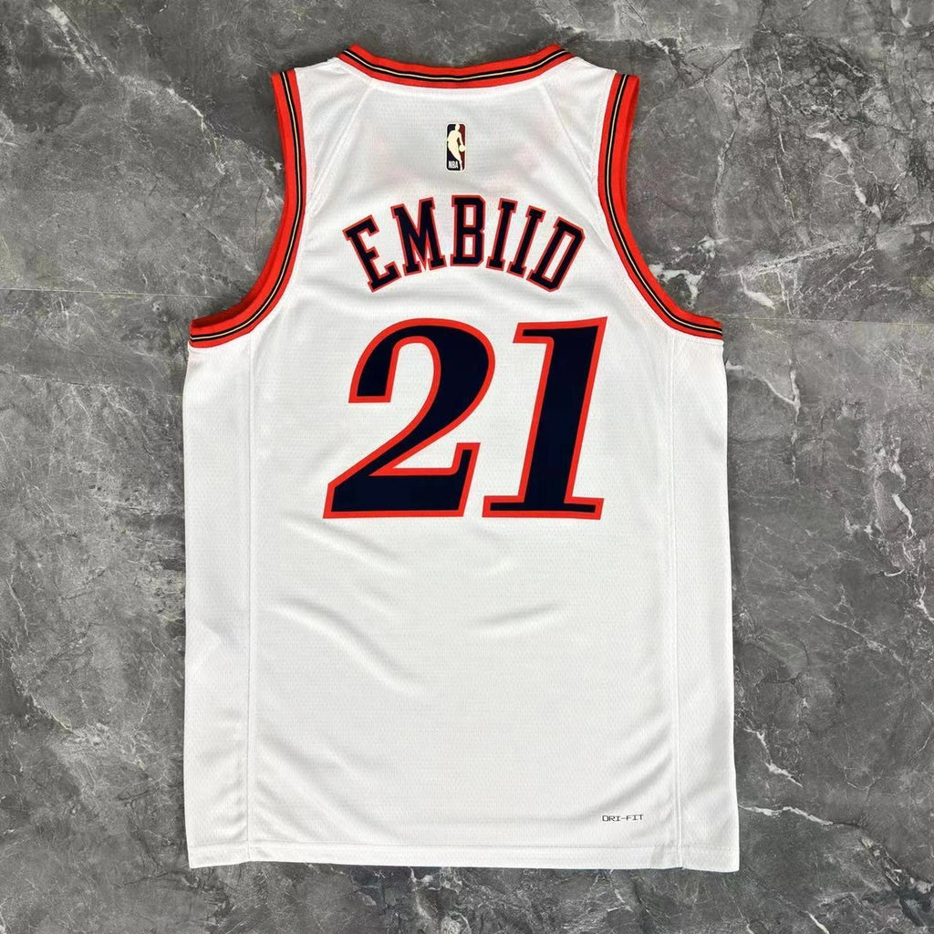 Joel Embiid No.21 Philadelphia 76ers Throwback White Jersey 2025-26 NBA Authentic Swingman Jersey - View 8