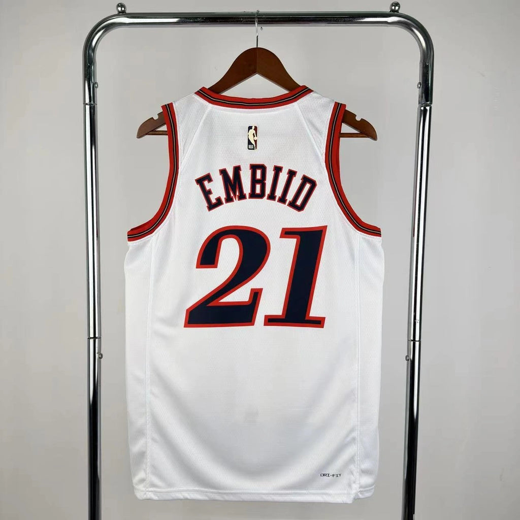 Joel Embiid No.21 Philadelphia 76ers Throwback White Jersey 2025-26 NBA Authentic Swingman Jersey - View 9