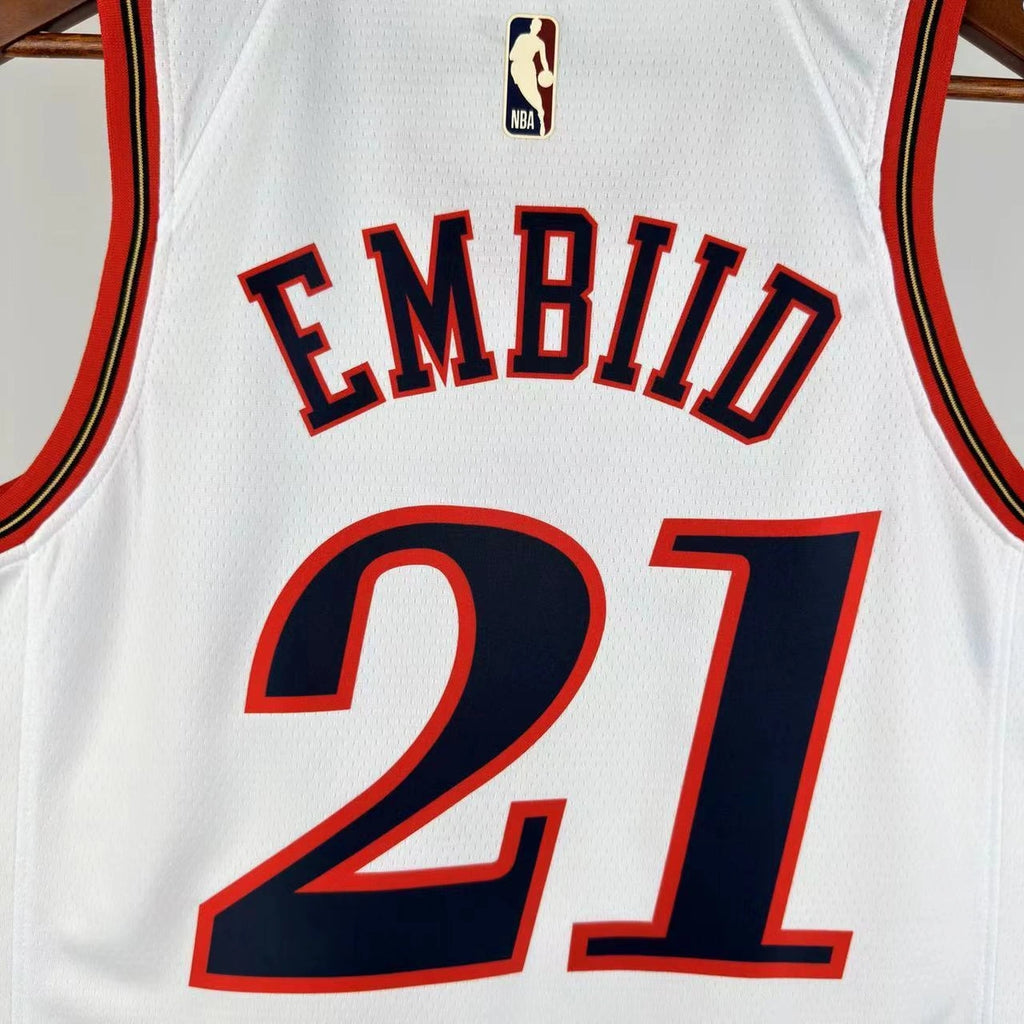 Joel Embiid No.21 Philadelphia 76ers Throwback White Jersey 2025-26 NBA Authentic Swingman Jersey - View 11