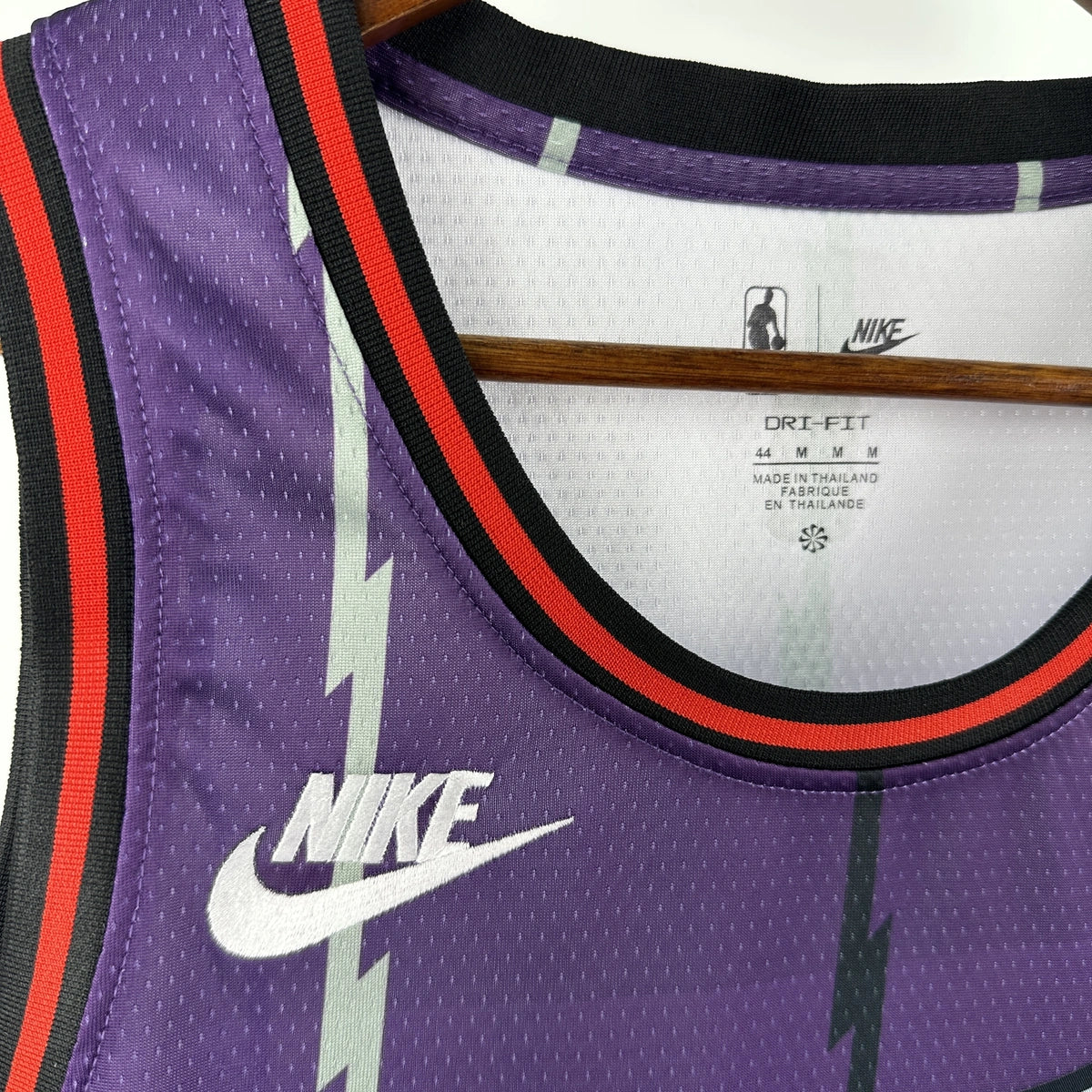 Toronto Raptors 2025-26 throwback edition basketball jersey alternate angle view in white for basketball fans
