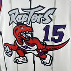 Toronto Raptors 2025-26 throwback edition basketball jersey close-up of jersey number and player name in white for basketball fans