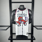 Toronto Raptors 2025-26 throwback edition basketball jersey angled front view in white for basketball fans