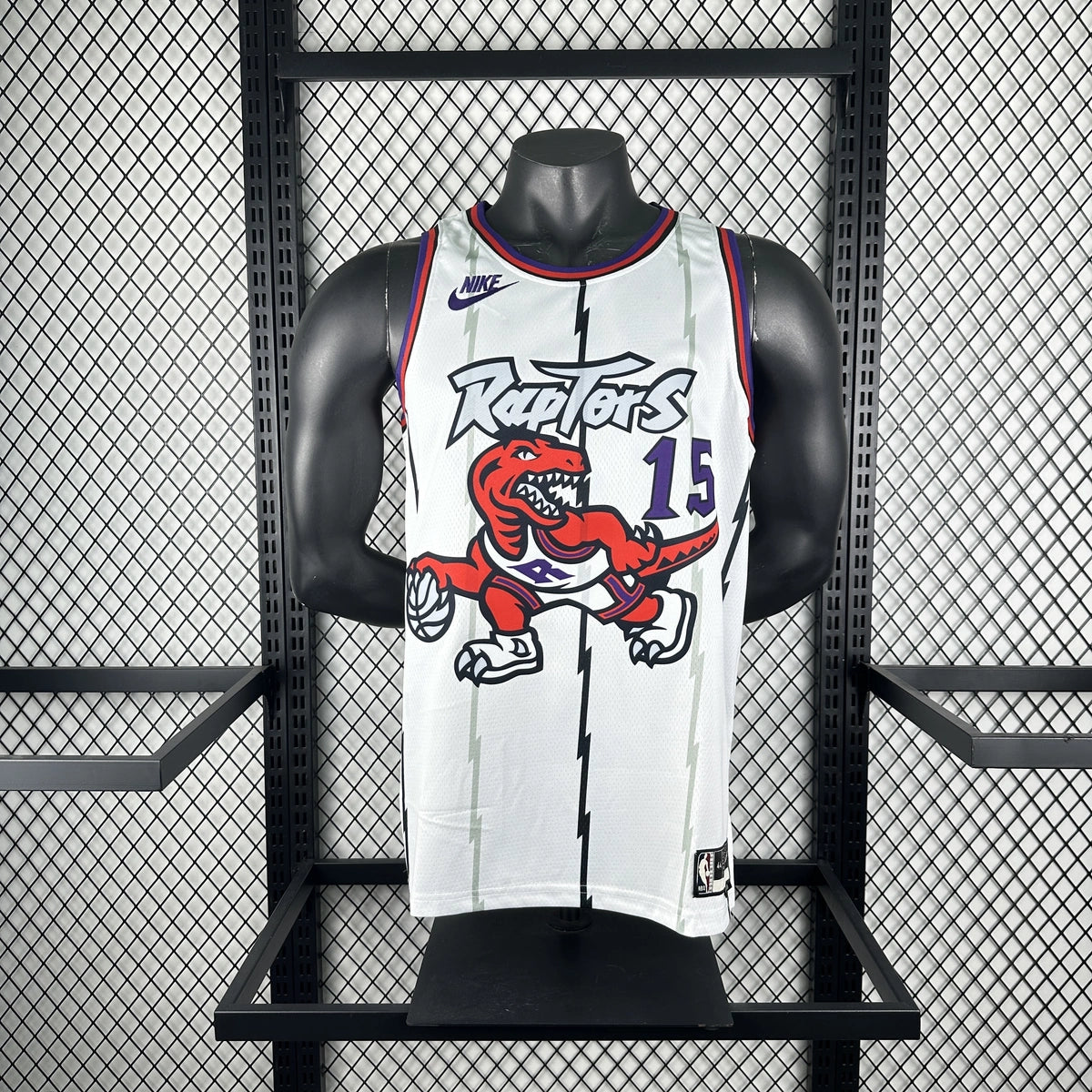 Toronto Raptors 2025-26 throwback edition basketball jersey angled front view in white for basketball fans