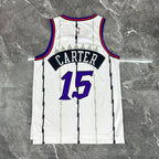 Toronto Raptors 2025-26 throwback edition basketball jersey angled back view in white for basketball fans