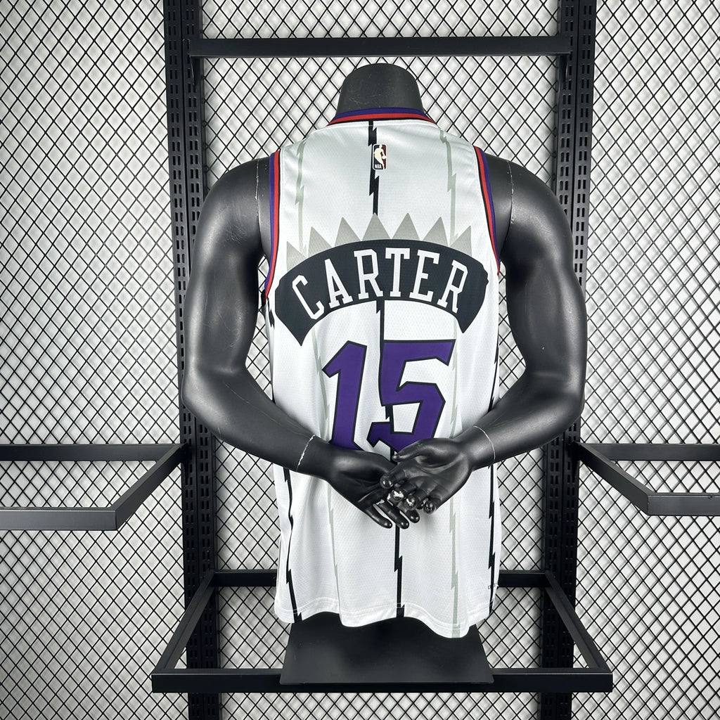 Toronto Raptors 2025-26 throwback edition basketball jersey side angle view in white for basketball fans