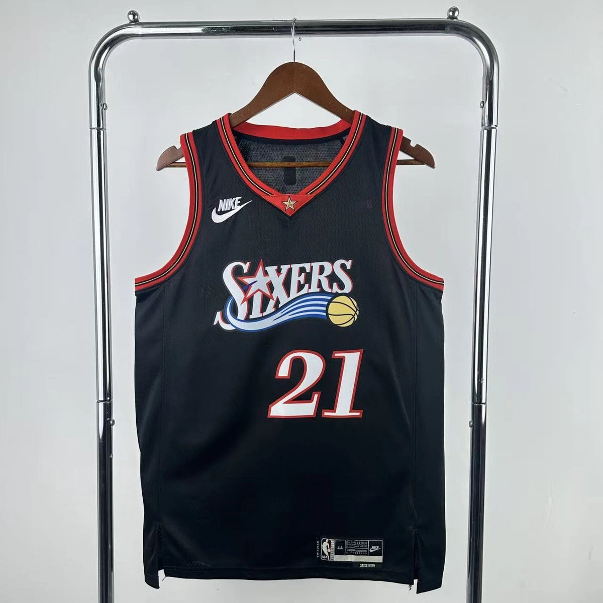 Joel Embiid No.21 Philadelphia 76ers Throwback Black Jersey 2025-26 NBA Authentic Swingman Jersey - View 1