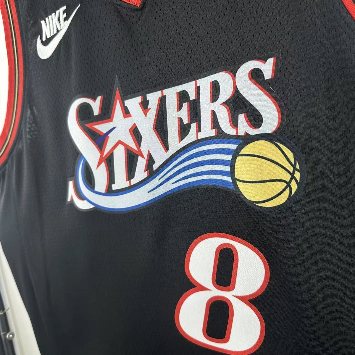 Philadelphia 76ers #8 Paul George Throwback Black Jersey - View 3