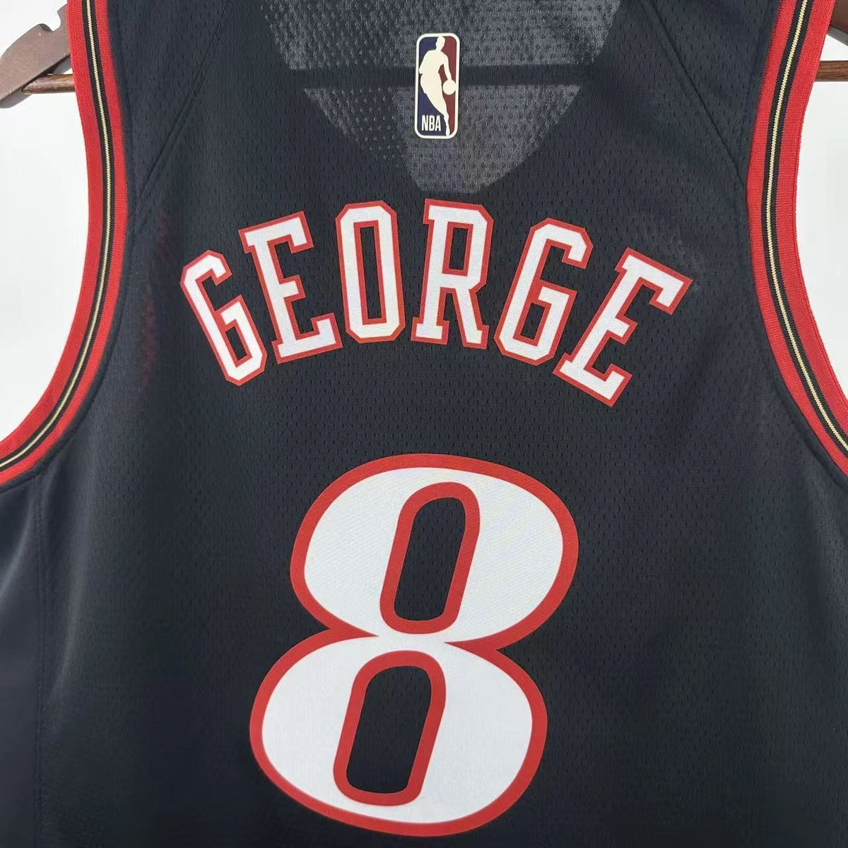 Philadelphia 76ers #8 Paul George Throwback Black Jersey - View 8
