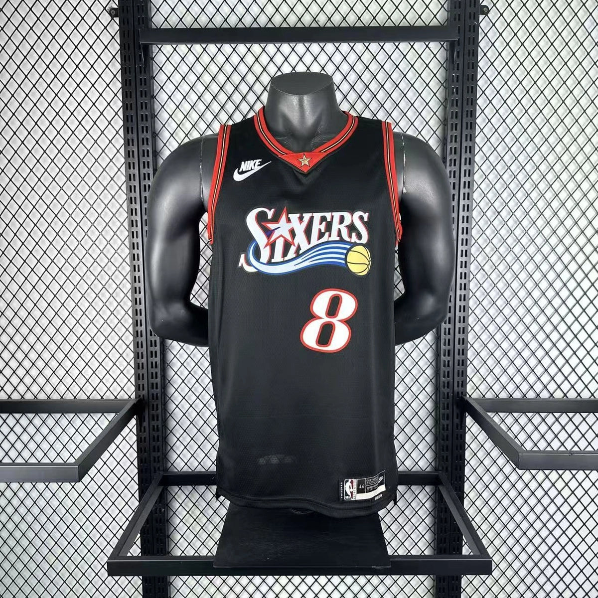 Philadelphia 76ers #8 Paul George Throwback Black Jersey - View 10