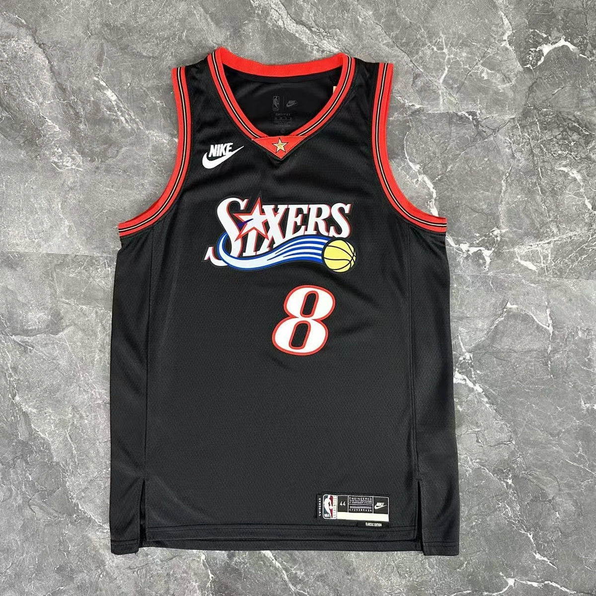 Philadelphia 76ers #8 Paul George Throwback Black Jersey - View 12