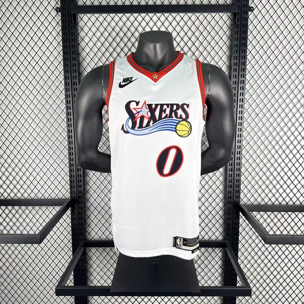 Tyrese Maxey No.0 Philadelphia 76ers Throwback White Jersey 2025-26 NBA Authentic Swingman Jersey - View 1