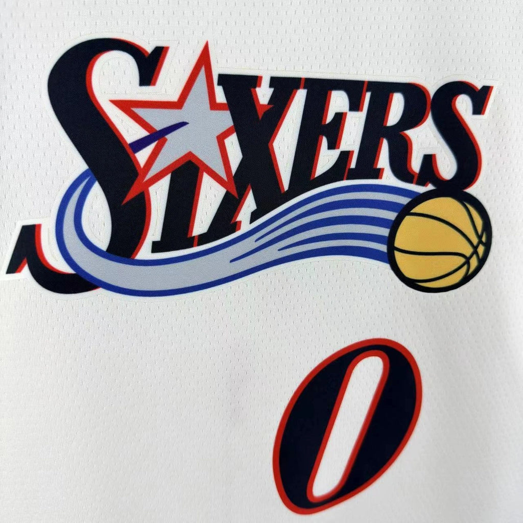 Tyrese Maxey No.0 Philadelphia 76ers Throwback White Jersey 2025-26 NBA Authentic Swingman Jersey - View 8
