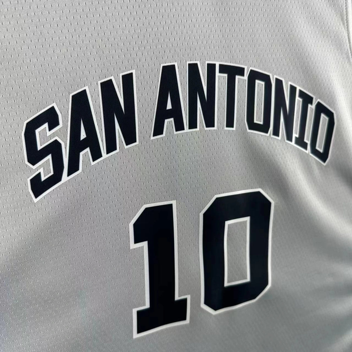 San Antonio Spurs 2025-26 limited edition basketball jersey close-up of jock tag and hem details in gray for basketball fans