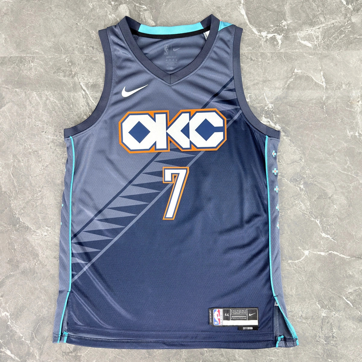Oklahoma City Thunder 2025-26 city edition basketball jersey side angle view in team colors for basketball fans