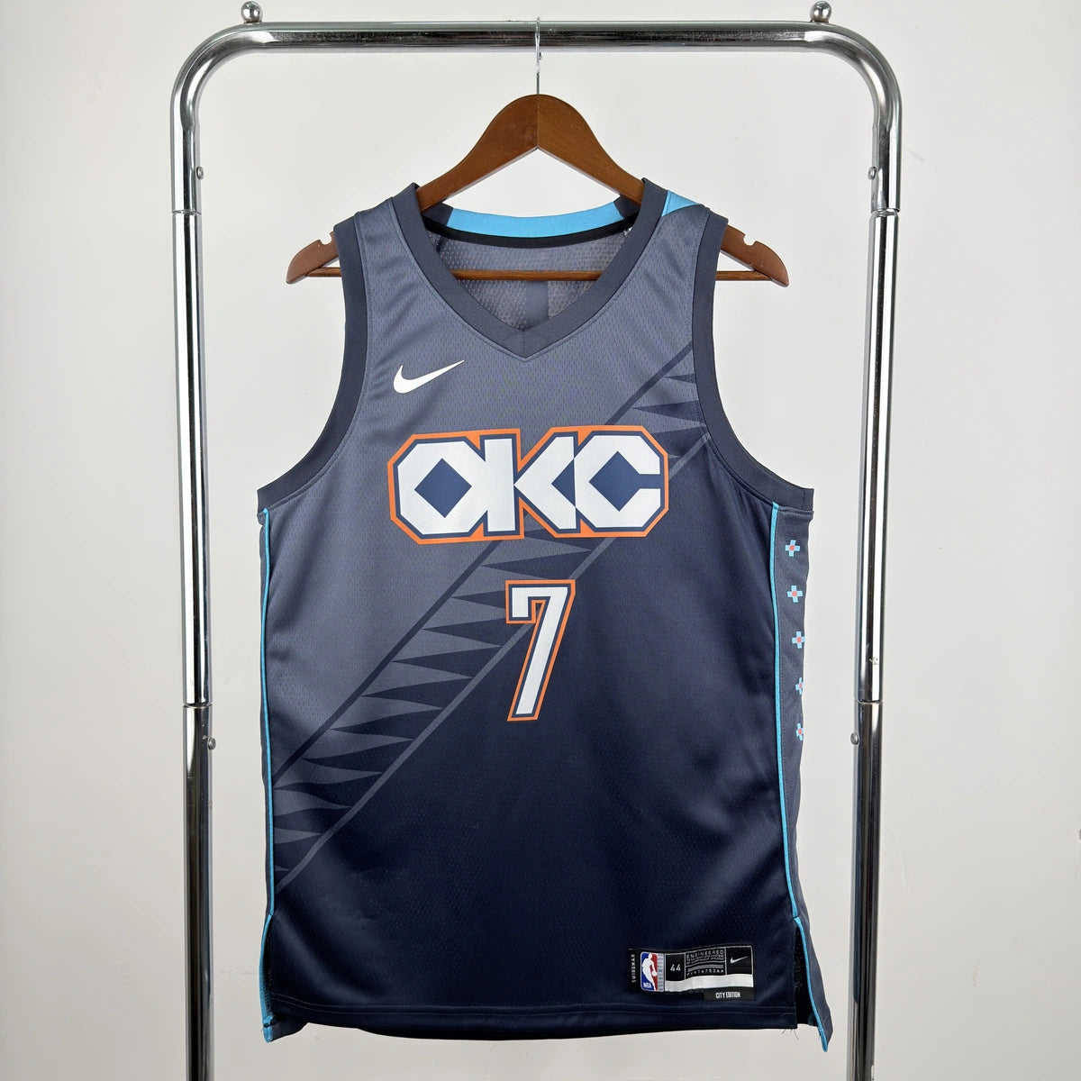 Oklahoma City Thunder 2025-26 city edition basketball jersey front view in team colors for basketball fans