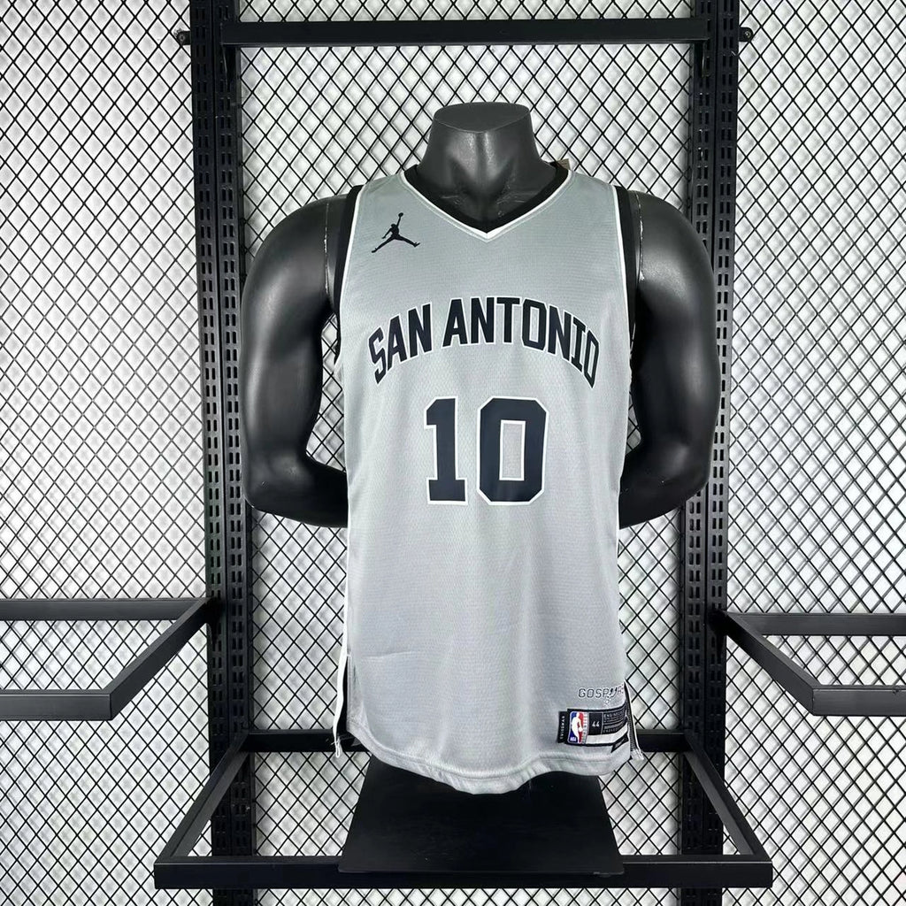 San Antonio Spurs 2025-26 limited edition basketball jersey side angle view in gray for basketball fans