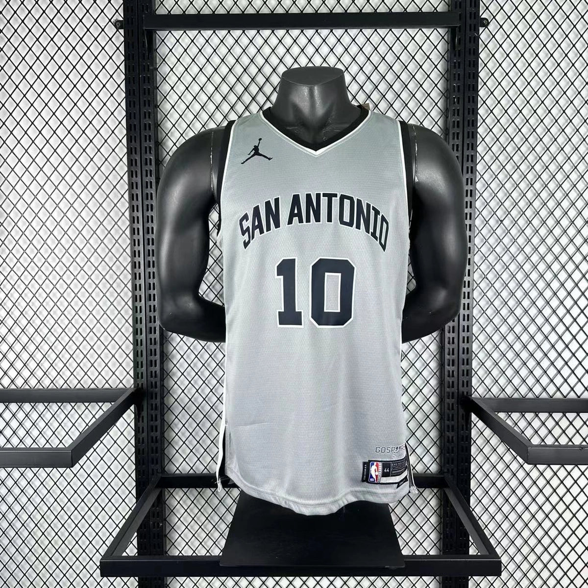 San Antonio Spurs 2025-26 limited edition basketball jersey side angle view in gray for basketball fans