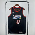 Philadelphia 76ers 2025-26 throwback edition basketball jersey front view in black for basketball fans
