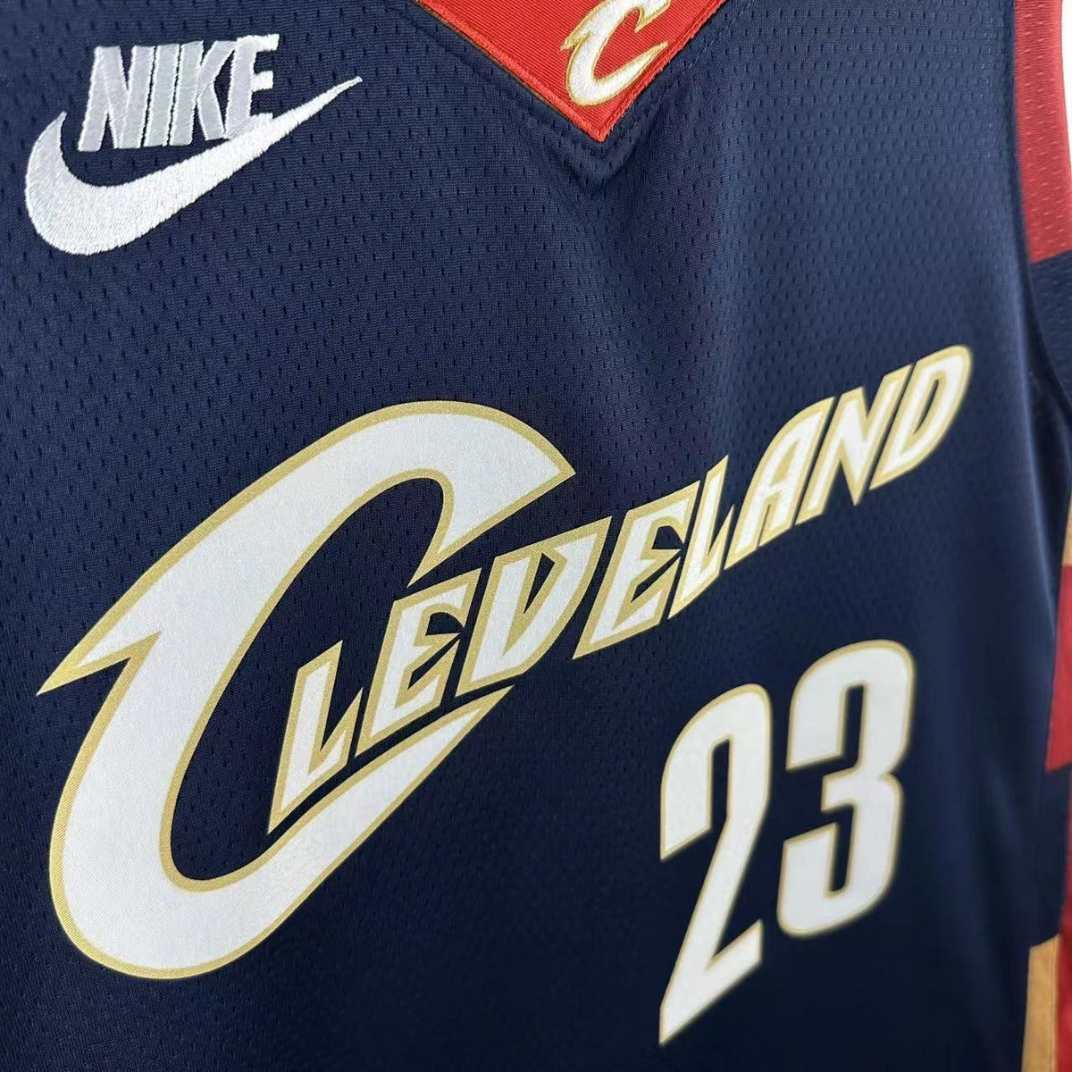 Cleveland Cavaliers 2025-26 throwback edition basketball jersey side angle view in team colors for basketball fans