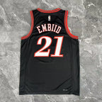 Philadelphia 76ers 2025-26 throwback edition basketball jersey angled front view in black for basketball fans