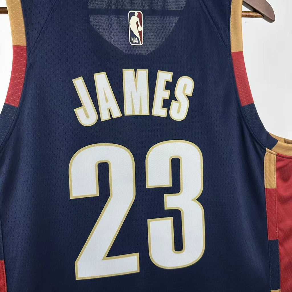 Cleveland Cavaliers 2025-26 throwback edition basketball jersey close-up of collar and neckline stitching in team colors for basketball fans