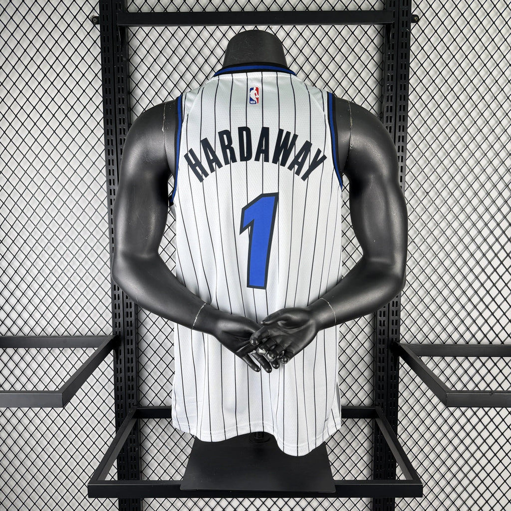 Orlando Magic 2025-26 away basketball jersey angled front view in blue for basketball fans