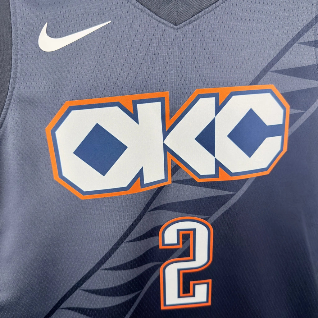 Oklahoma City Thunder 2025-26 city edition basketball jersey close-up of collar and neckline stitching in team colors for basketball fans