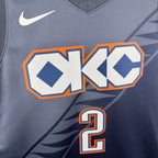 Oklahoma City Thunder 2025-26 city edition basketball jersey close-up of collar and neckline stitching in team colors for basketball fans