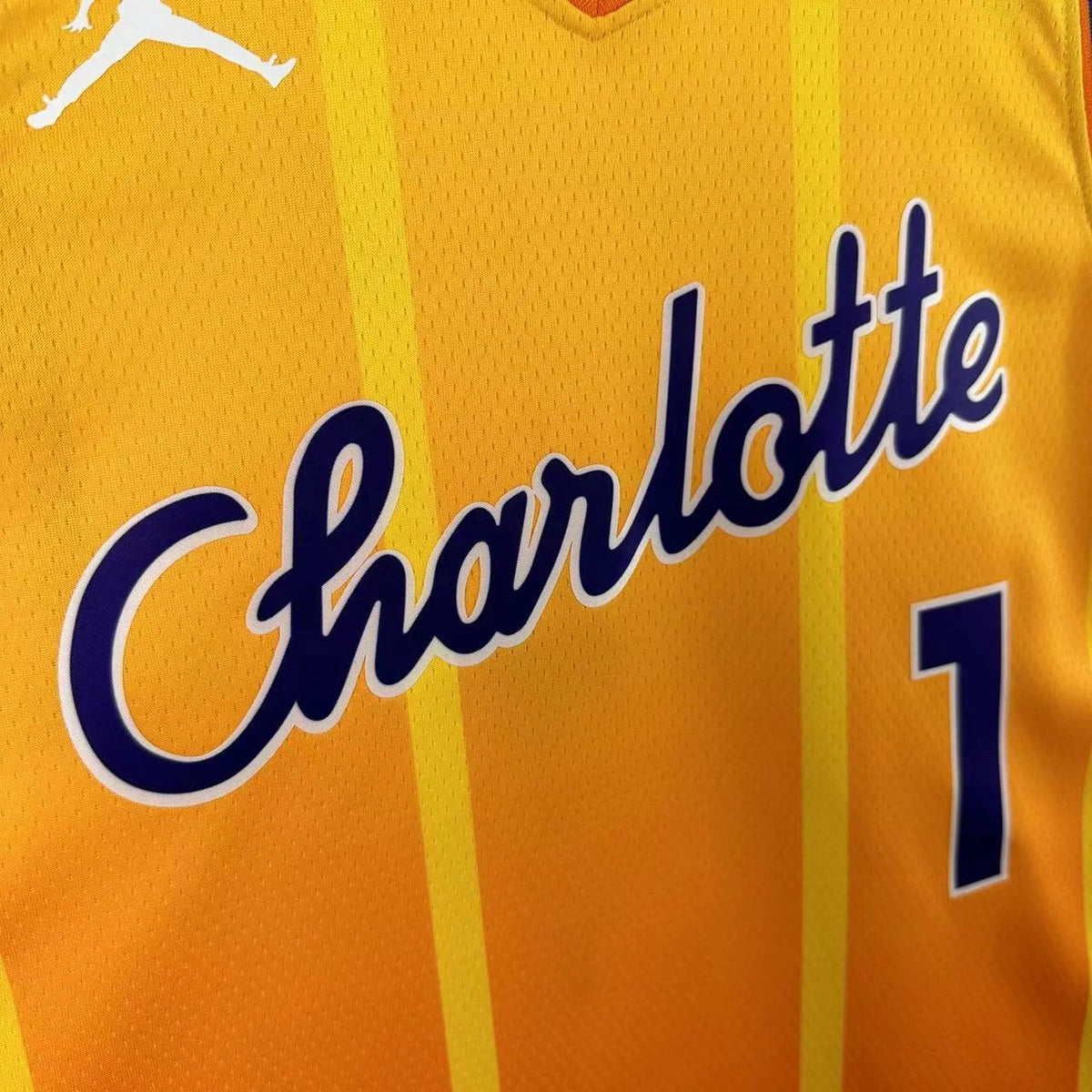 Charlotte Hornets 2025-26 city edition basketball jersey close-up of moisture-wicking fabric texture in team colors for basketball fans