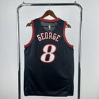 Philadelphia 76ers 2025-26 throwback edition basketball jersey detailed side view in black for basketball fans