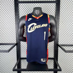Cleveland Cavaliers 2025-26 throwback edition basketball jersey close-up of team logo embroidery in team colors for basketball fans
