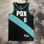 Portland Trail Blazers 2025-26 away basketball jersey angled front view in black for basketball fans