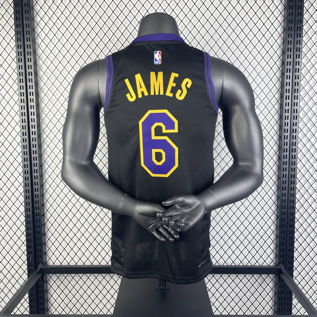 Los Angeles Lakers 2025-26 city edition basketball jersey angled front view in team colors for basketball fans