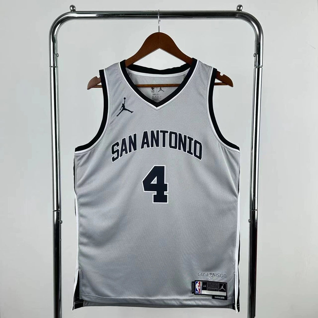 San Antonio Spurs 2025-26 limited edition basketball jersey front view in gray for basketball fans