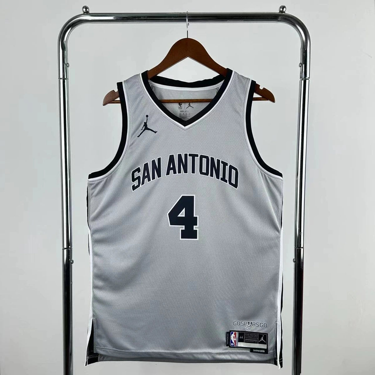 San Antonio Spurs 2025-26 limited edition basketball jersey front view in gray for basketball fans