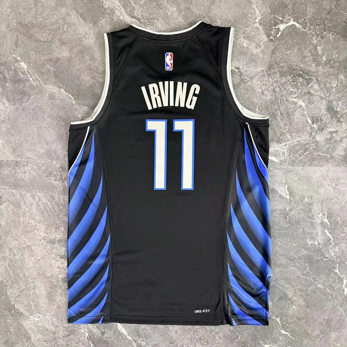 Dallas Mavericks 2025-26 throwback edition basketball jersey close-up of collar and neckline stitching in green for basketball fans