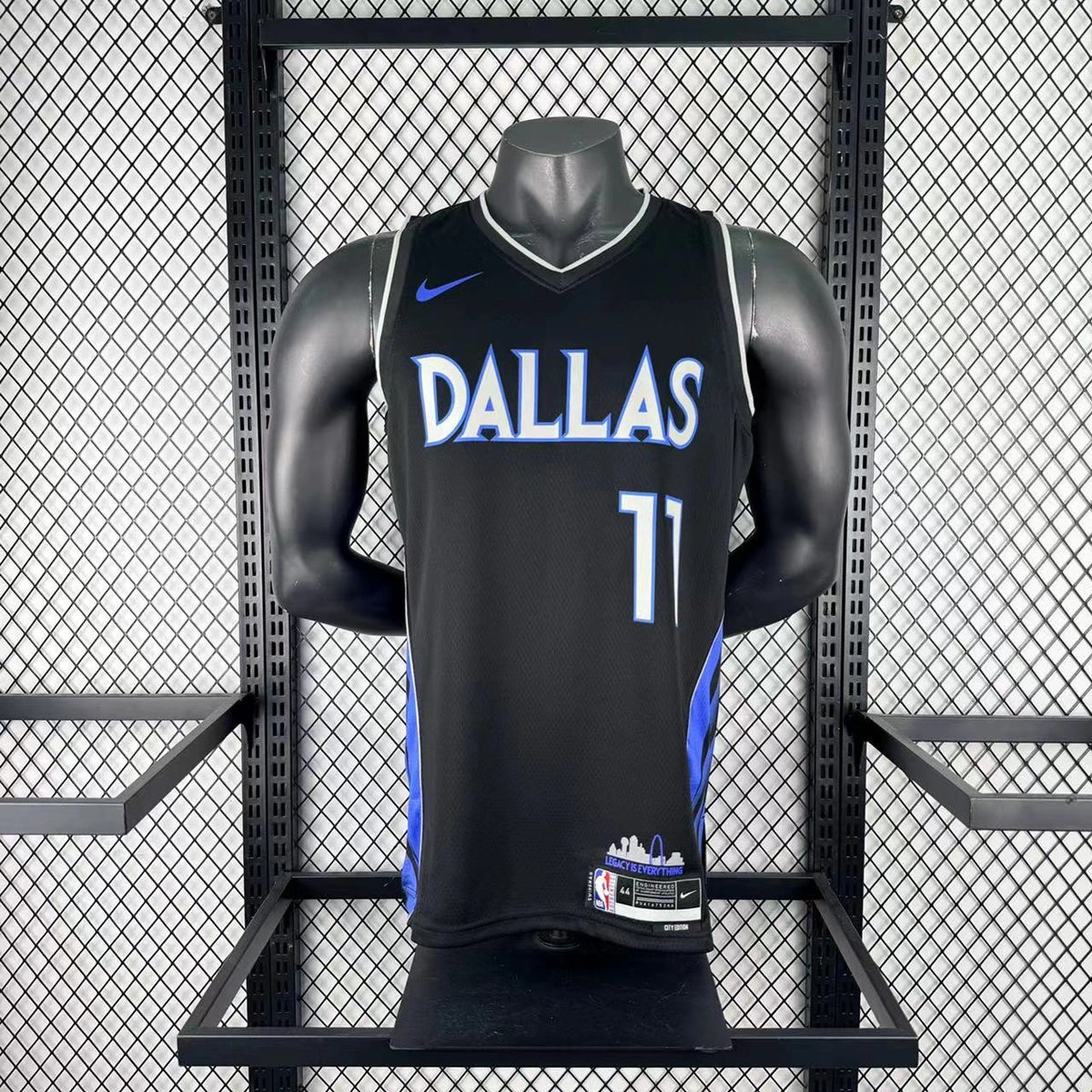 Dallas Mavericks 2025-26 throwback edition basketball jersey angled front view in green for basketball fans