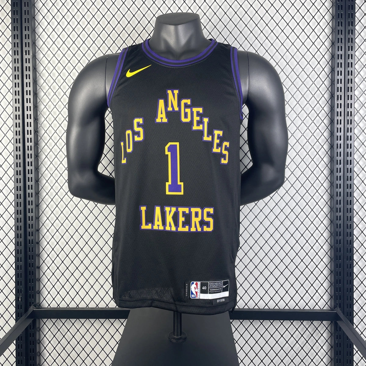 Los Angeles Lakers 2025-26 city edition basketball jersey close-up of team logo embroidery in team colors for basketball fans
