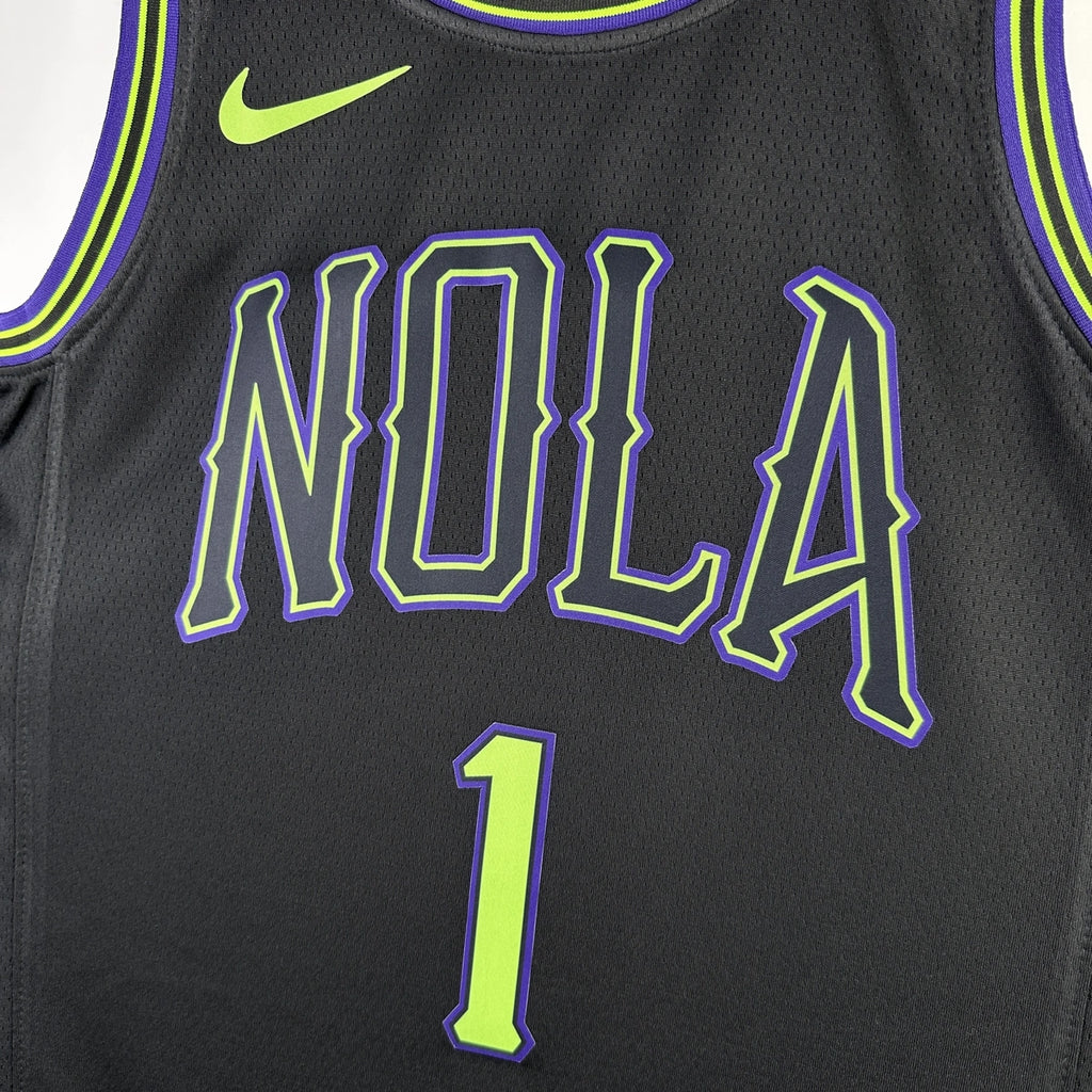 New Orleans Pelicans 2025-26 city edition basketball jersey additional angle view in team colors for basketball fans