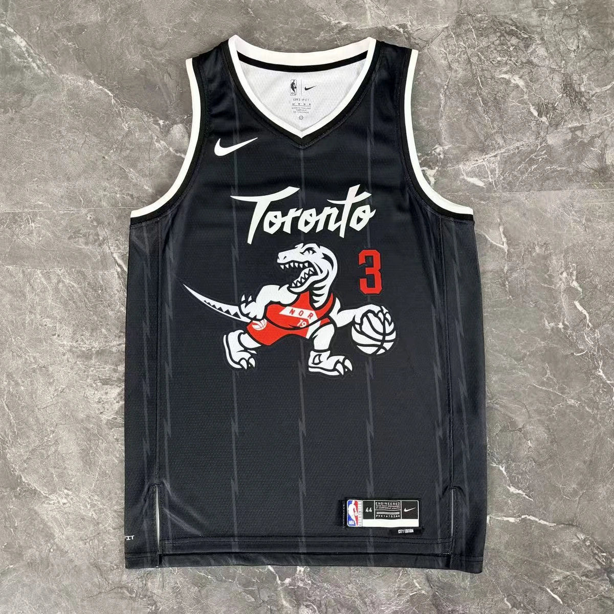 Toronto Raptors 2025-26 city edition basketball jersey angled front view in team colors for basketball fans