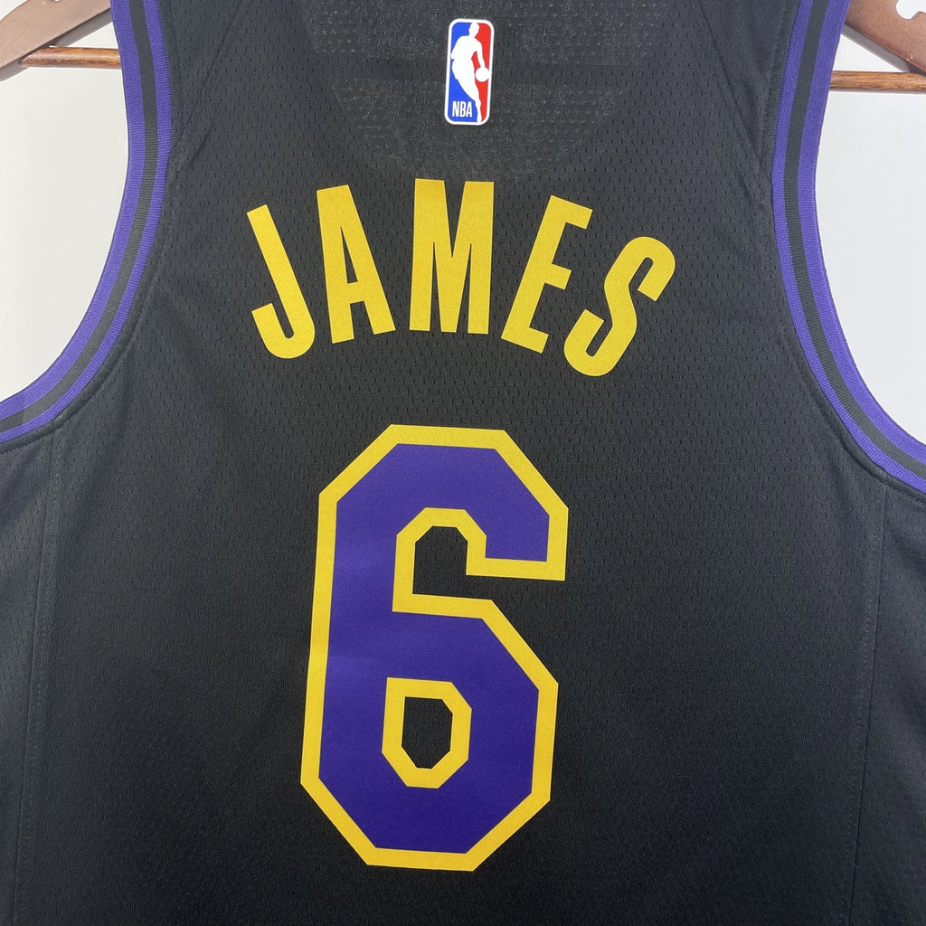 Los Angeles Lakers 2025-26 city edition basketball jersey close-up of jock tag and hem details in team colors for basketball fans