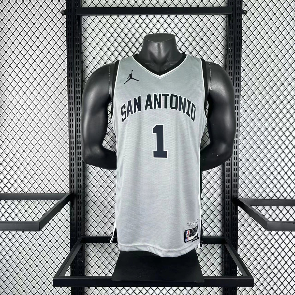 San Antonio Spurs 2025-26 limited edition basketball jersey side angle view in gray for basketball fans